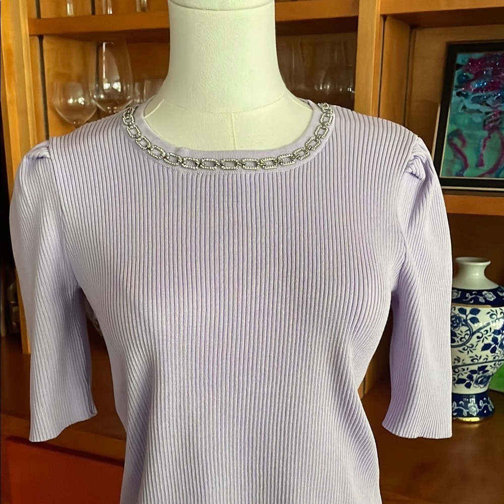 Nanette Lepore NWOT Lavender Ribbed Jewel Women's Top Small - Picture 3 of 9